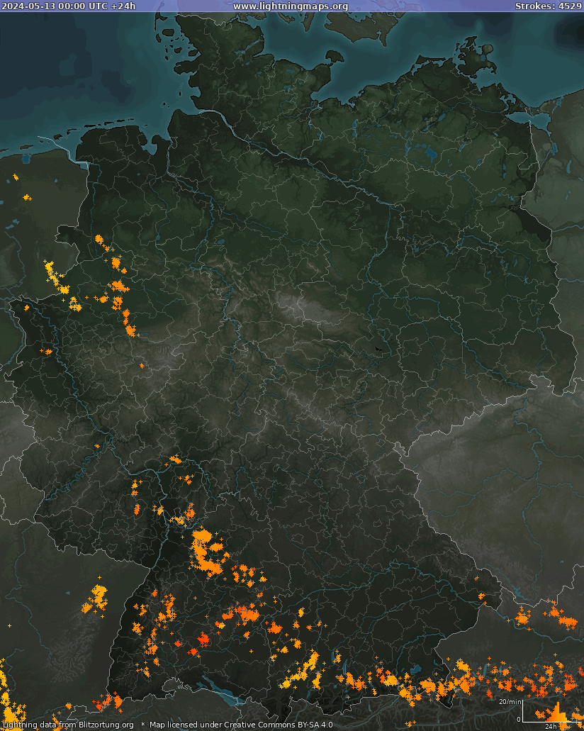 Карта блискавок Німеччина 13.05.2024