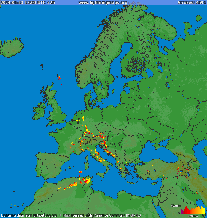 Lightning map Europe 2024-05-13 (Animation)