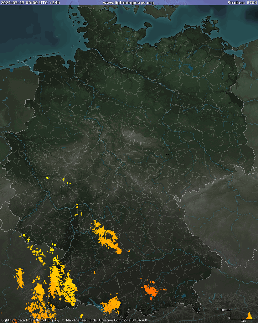 Mapa bleskov Nemecko 15.05.2024