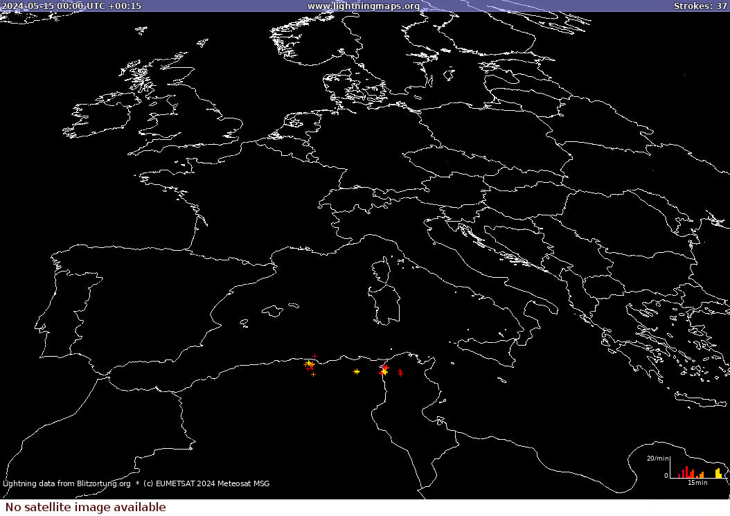 Lightning map Sat: Europe Clouds + Rain 2024-05-15