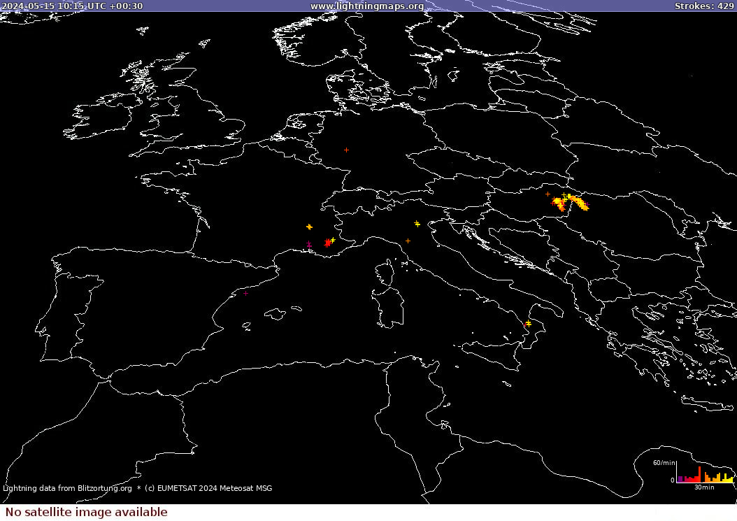 Lightning map Sat: Europe Clouds + Rain 2024-05-15 (Animation)