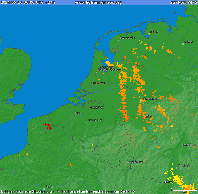 Lightning map Benelux 2024-05-16