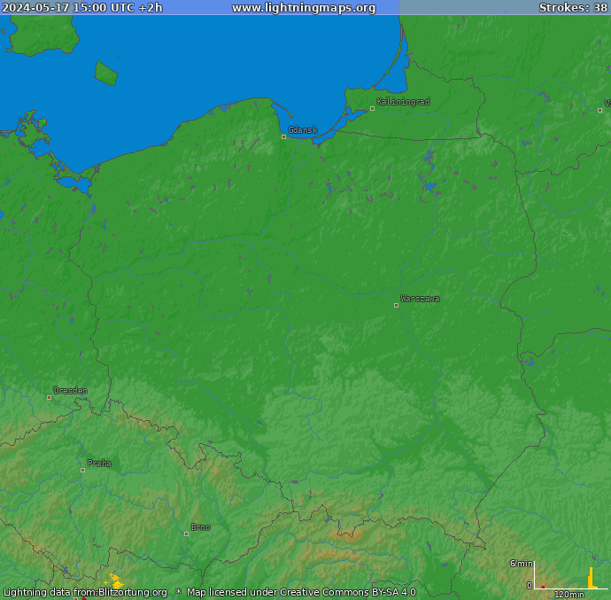 Bliksem kaart Polen 17.05.2024 (Animatie)