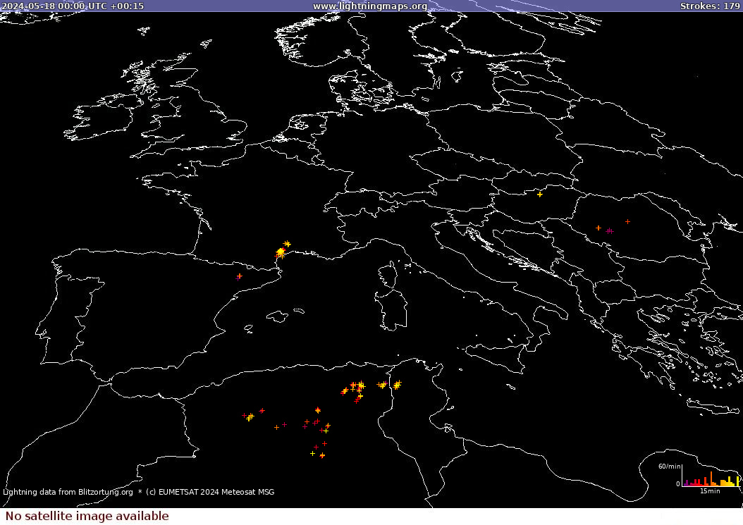 Lightning map Sat: Europe Clouds + Rain 2024-05-18