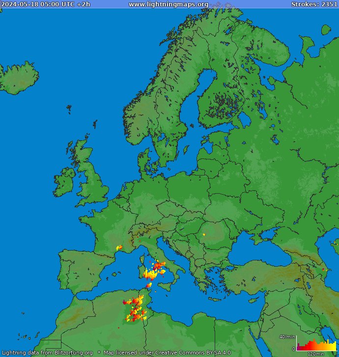 Lightning map Europe 2024-05-18 (Animation)