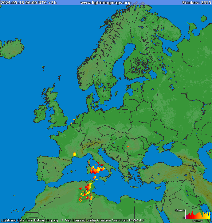 Mappa dei fulmini Europa 18.05.2024 (Animazione)