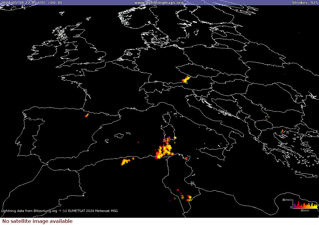 Mapa wyładowań Sat: Europe Clouds + Rain 2024-05-19 (Animacja)