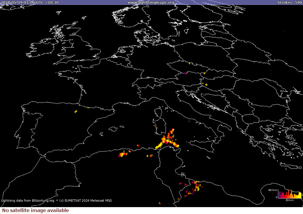 Lightning map Sat: Europe Clouds + Rain 2024-05-19 (Animation)