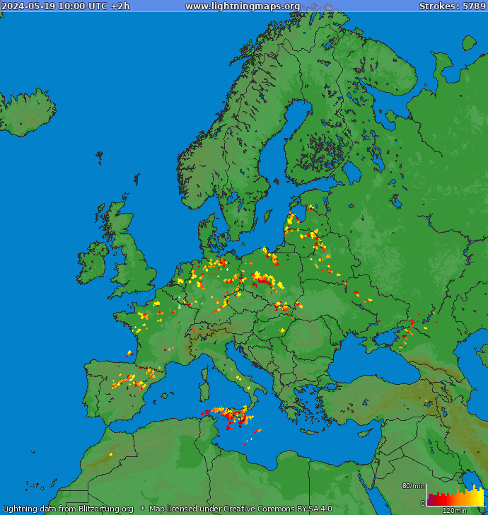 Карта блискавок Європа 19.05.2024 (Анімація)