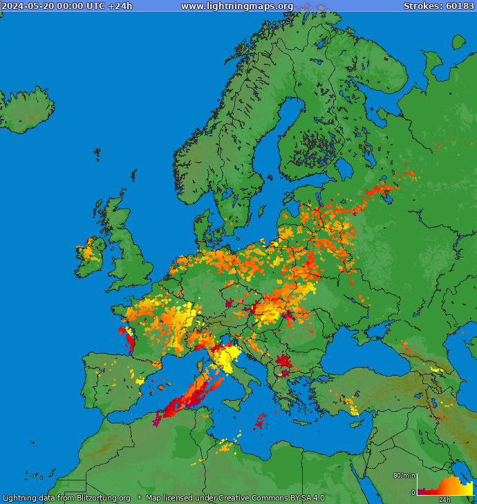 Lightning map Europe 2024-05-20