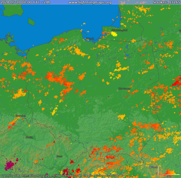 Lightning map Poland 2024-05-20