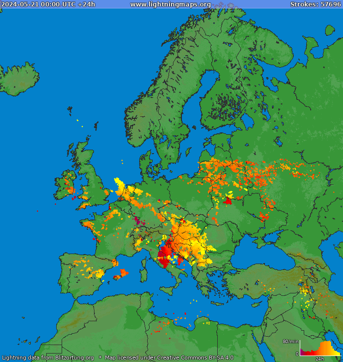 Mappa dei fulmini Europa 21.05.2024
