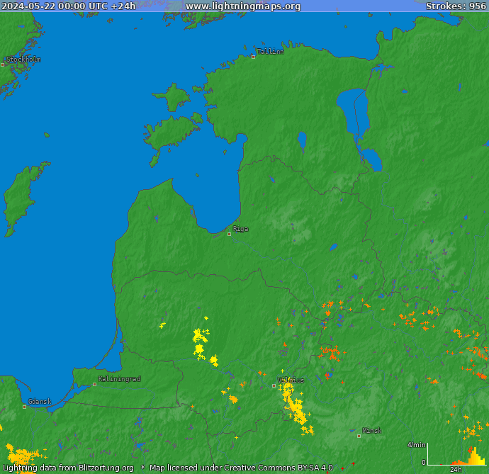Lightning map Baltic States 2024-05-22