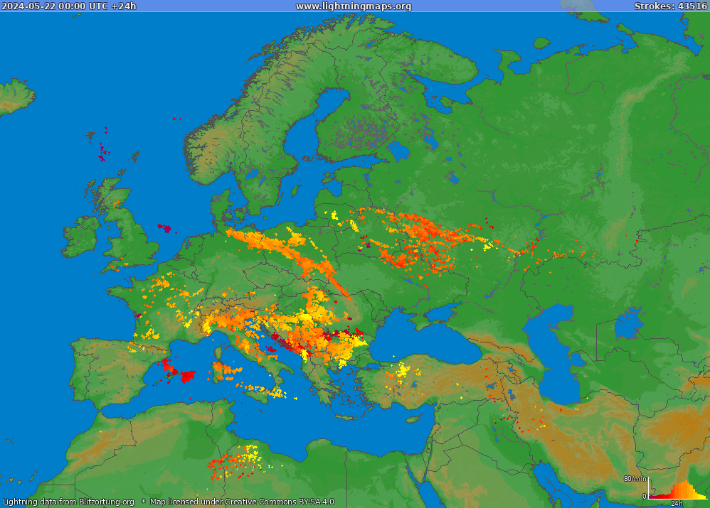Mappa dei fulmini Europe (Big) 22.05.2024