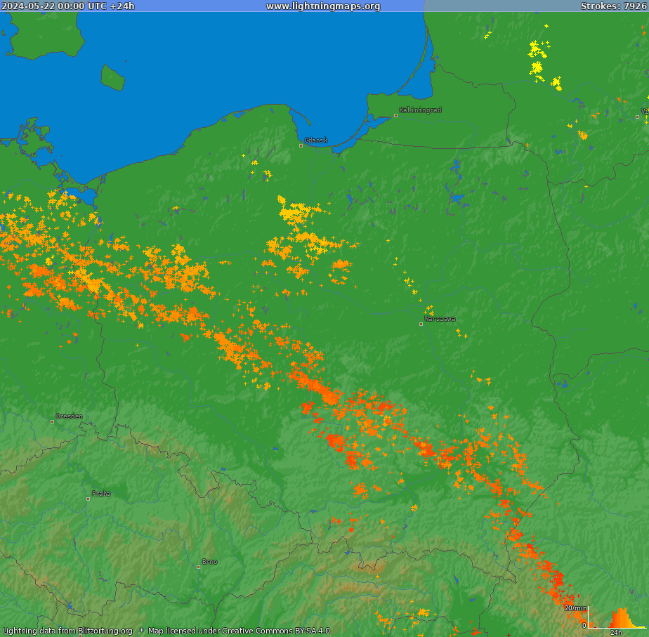 Lightning map Poland (Big) 2024-05-22
