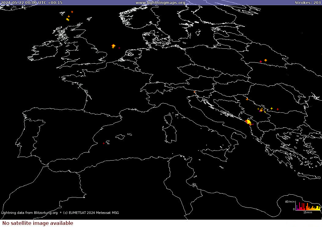 Lightning map Sat: Europe Clouds + Rain 2024-05-22