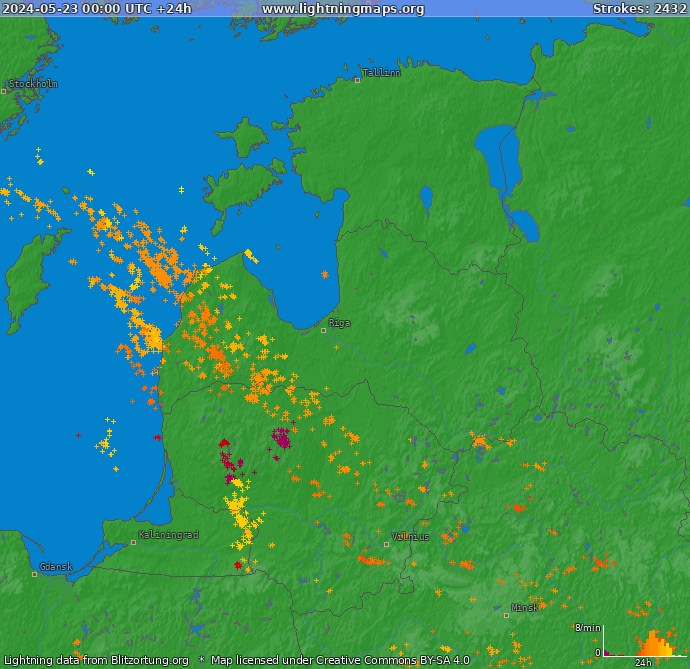 Mappa dei fulmini Baltic States 23.05.2024