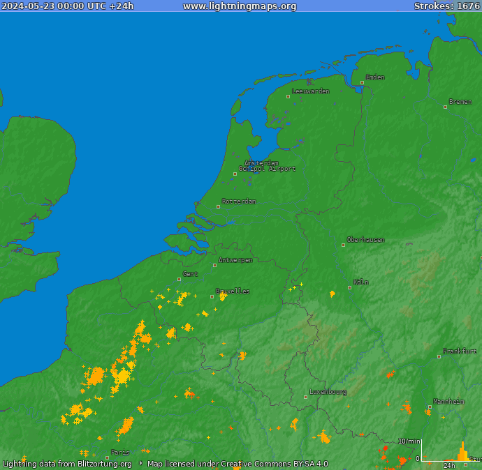 Lightning map Benelux 2024-05-23