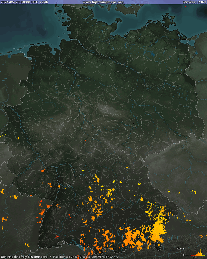 Bliksem kaart Duitsland 23.05.2024