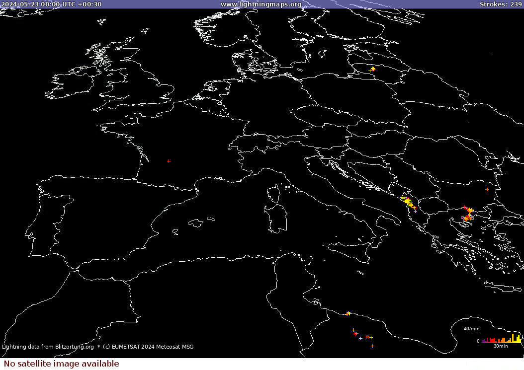 Mappa dei fulmini Sat: Europe Clouds + Rain 23.05.2024 (Animazione)