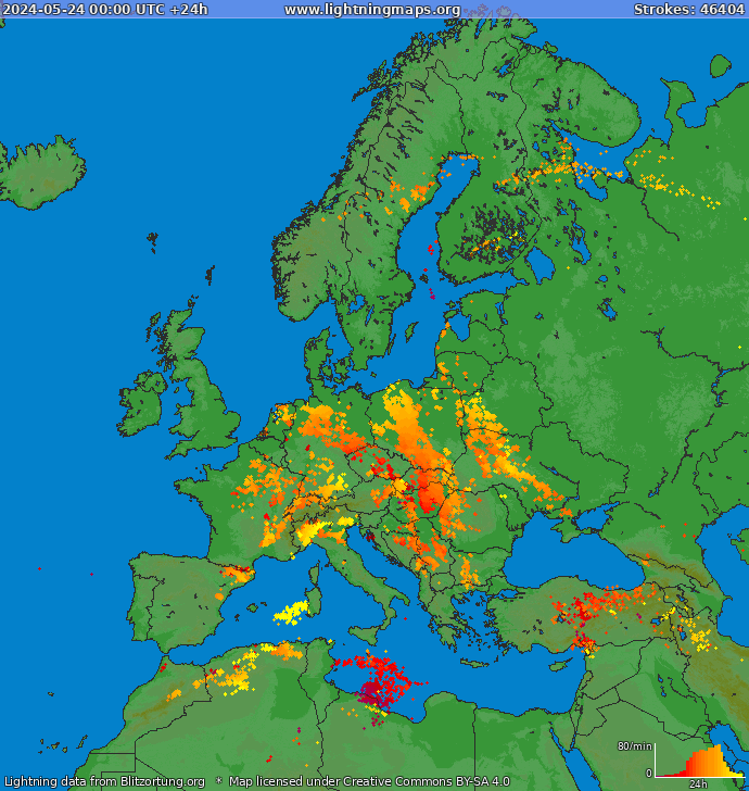 Mappa dei fulmini Europa 24.05.2024
