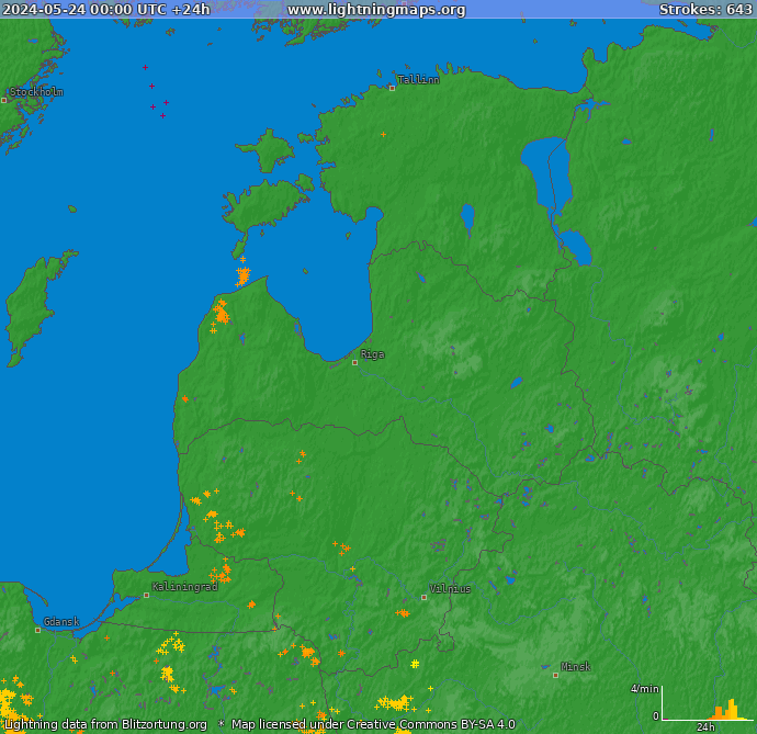 Mappa dei fulmini Baltic States 24.05.2024