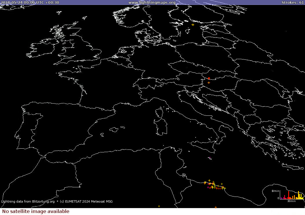 Mappa dei fulmini Sat: Europe Clouds + Rain 24.05.2024 (Animazione)