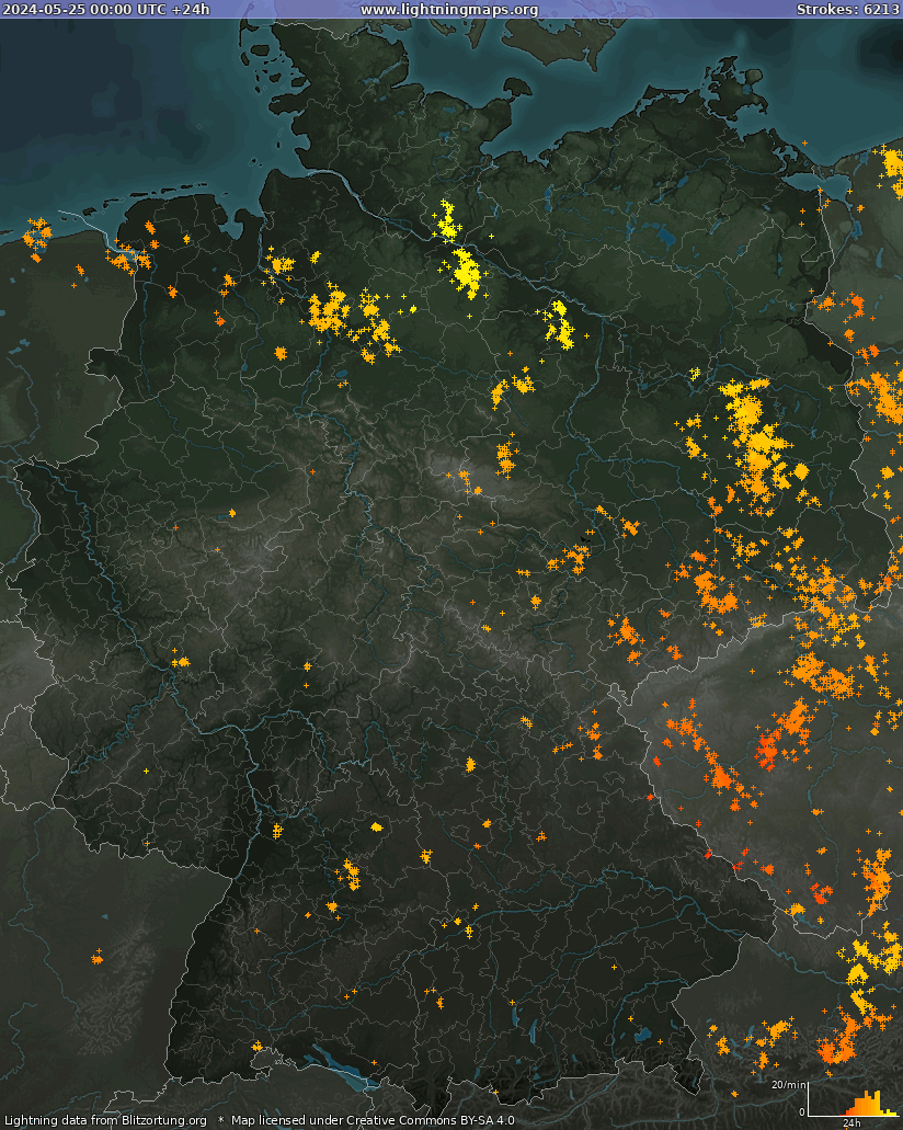 Bliksem kaart Duitsland 25.05.2024