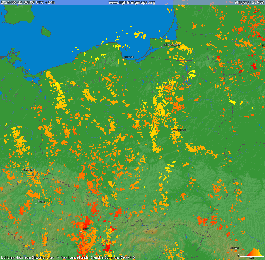 Mapa blesků Poland (Big) 25.05.2024