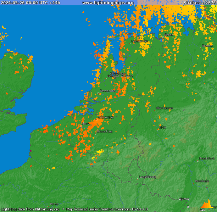 Lightning map Benelux 2024-05-26
