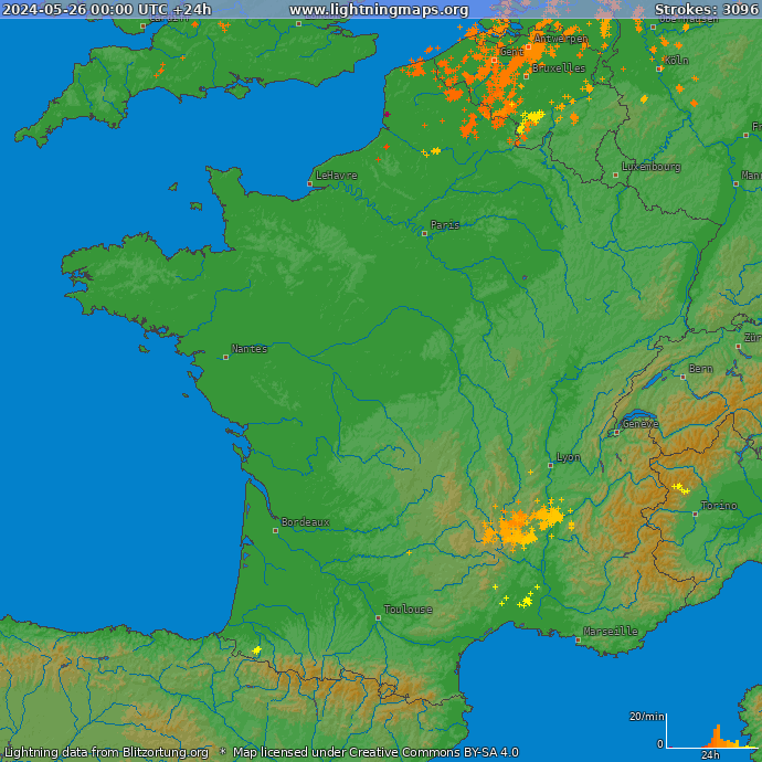 Mapa bleskov Francúzsko 26.05.2024