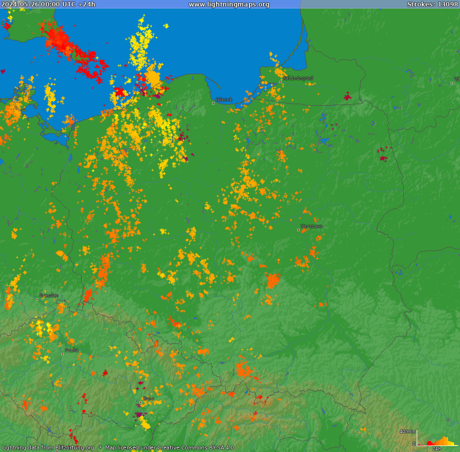Lightning map Poland (Big) 2024-05-26