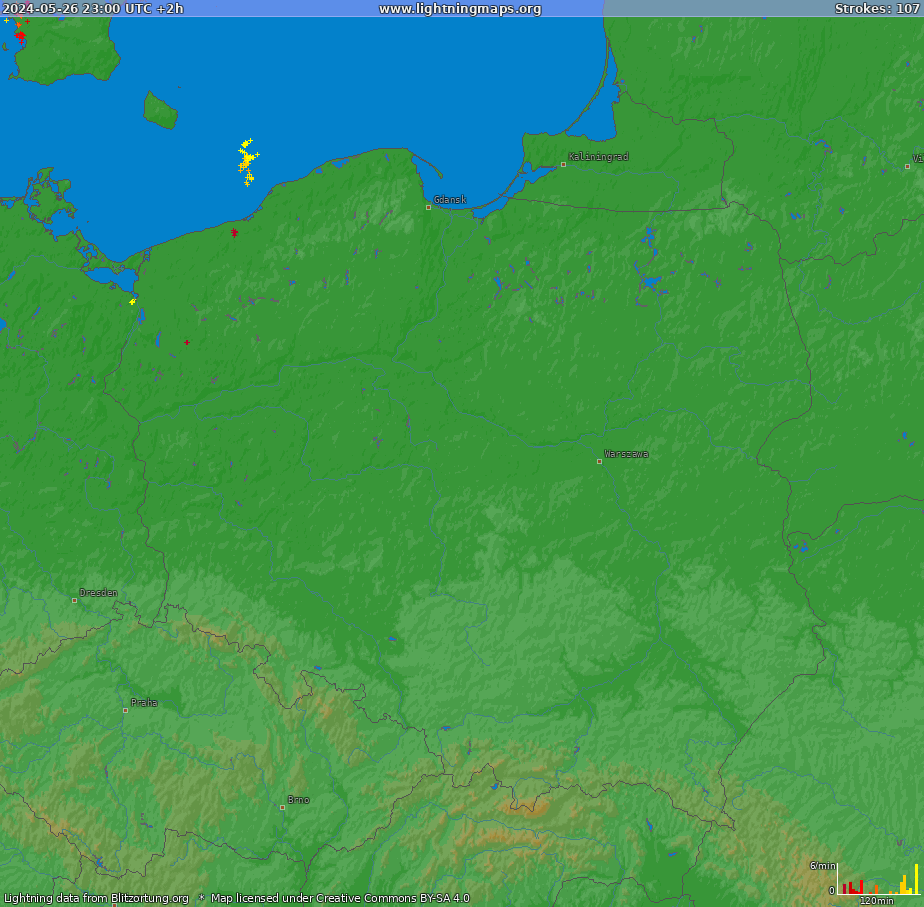 Lightning map Poland (Big) 2024-05-27 (Animation)