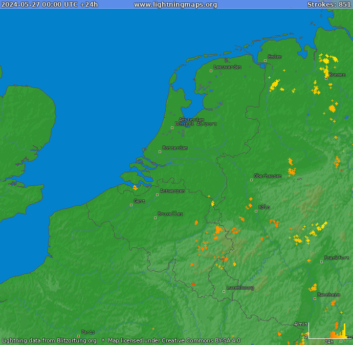 Lightning map Benelux 2024-05-27