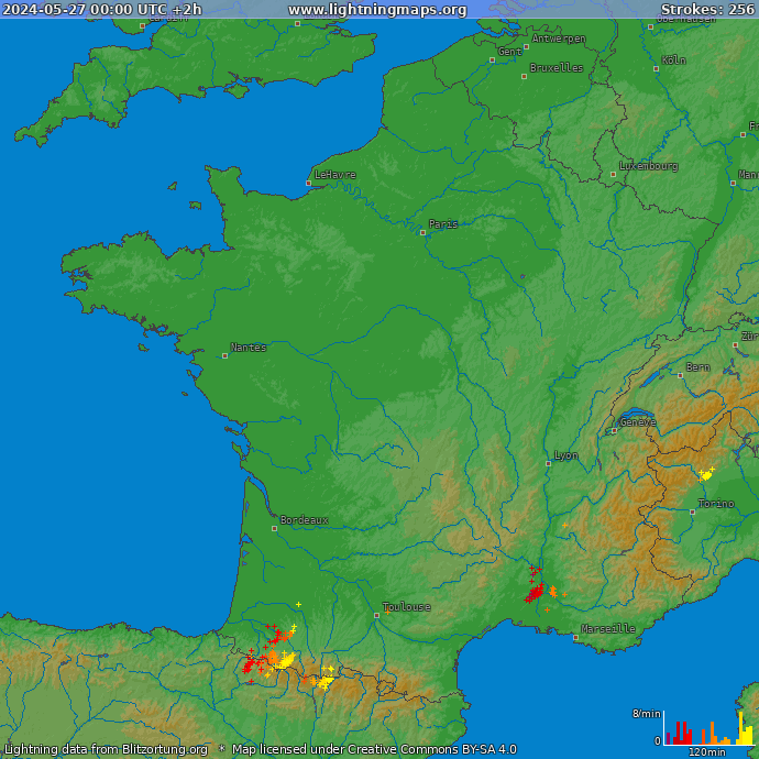 Mappa dei fulmini Francia 27.05.2024 (Animazione)