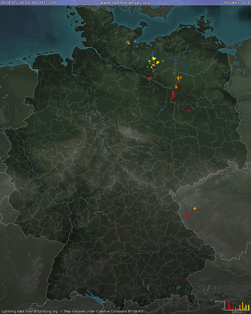 Mappa dei fulmini Germania 28.05.2024 (Animazione)