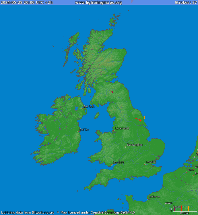 Bliksem kaart Verenigd Koninkrijk 28.05.2024 (Animatie)