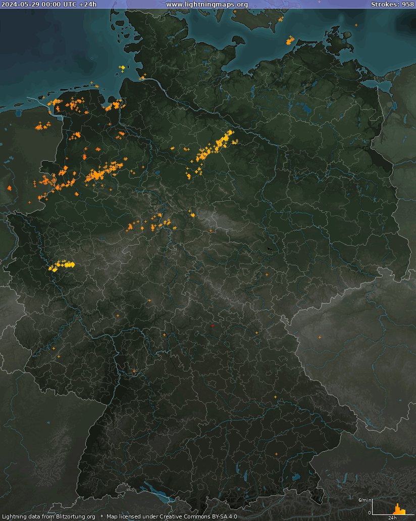 Mapa bleskov Nemecko 29.05.2024