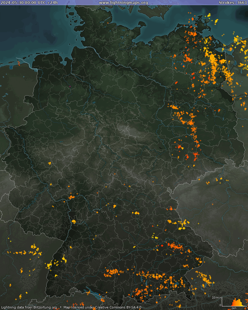 Bliksem kaart Duitsland 30.05.2024