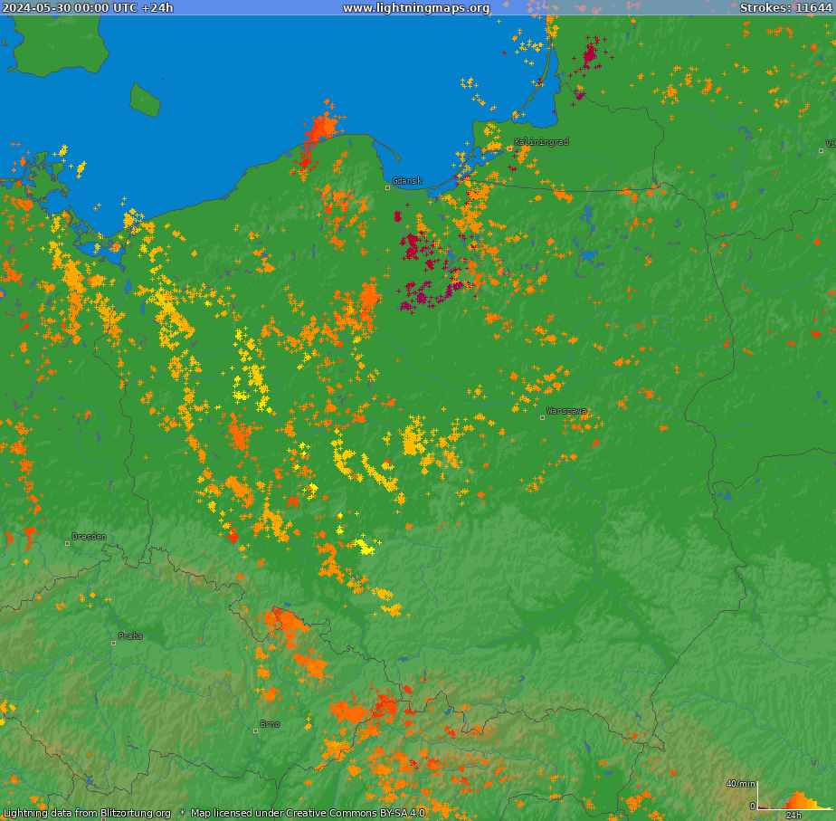 Mapa blesků Poland (Big) 30.05.2024