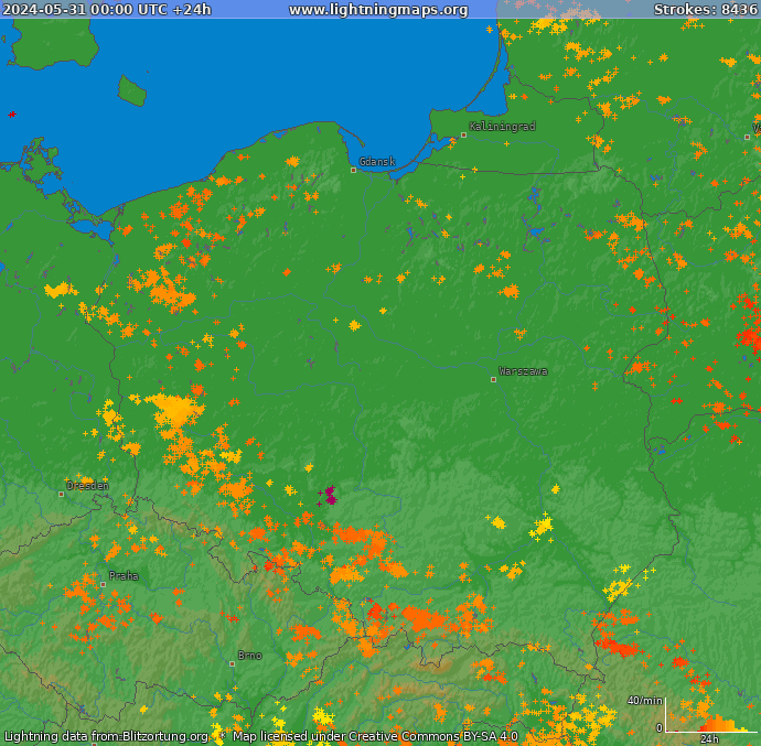 Mapa blesků Polsko 31.05.2024