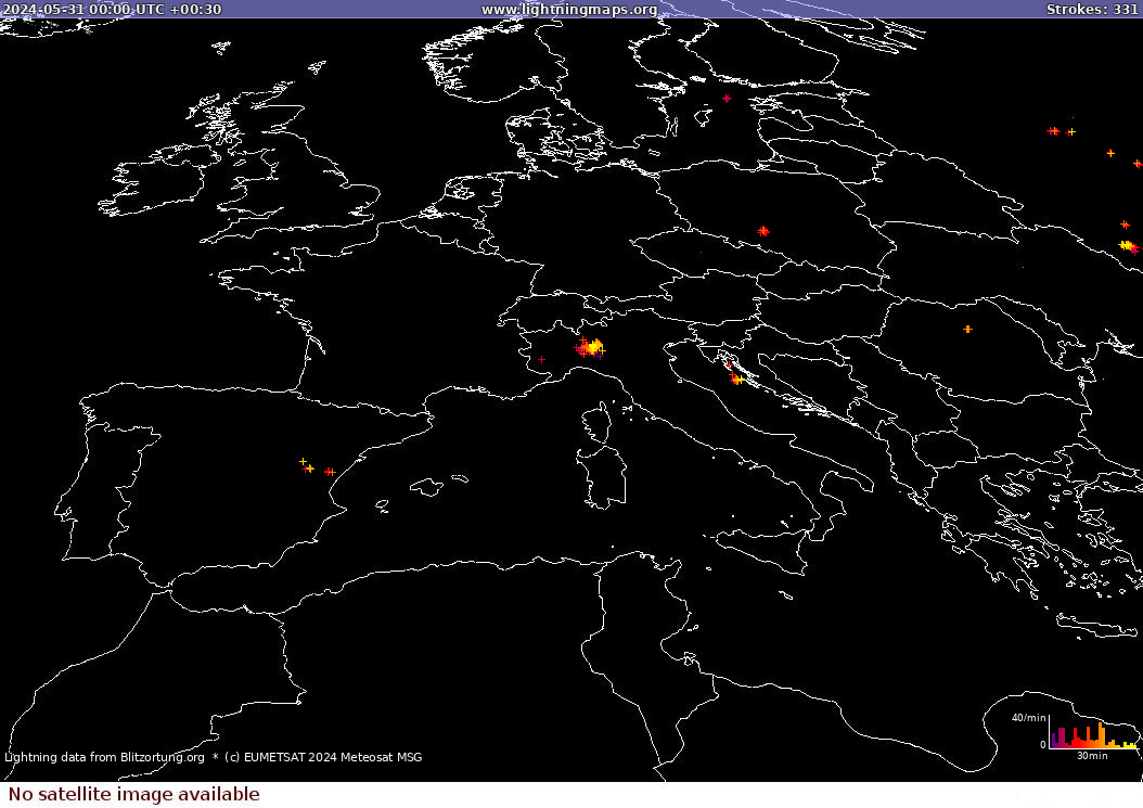 Lightning map Sat: Europe Clouds + Rain 2024-05-31 (Animation)