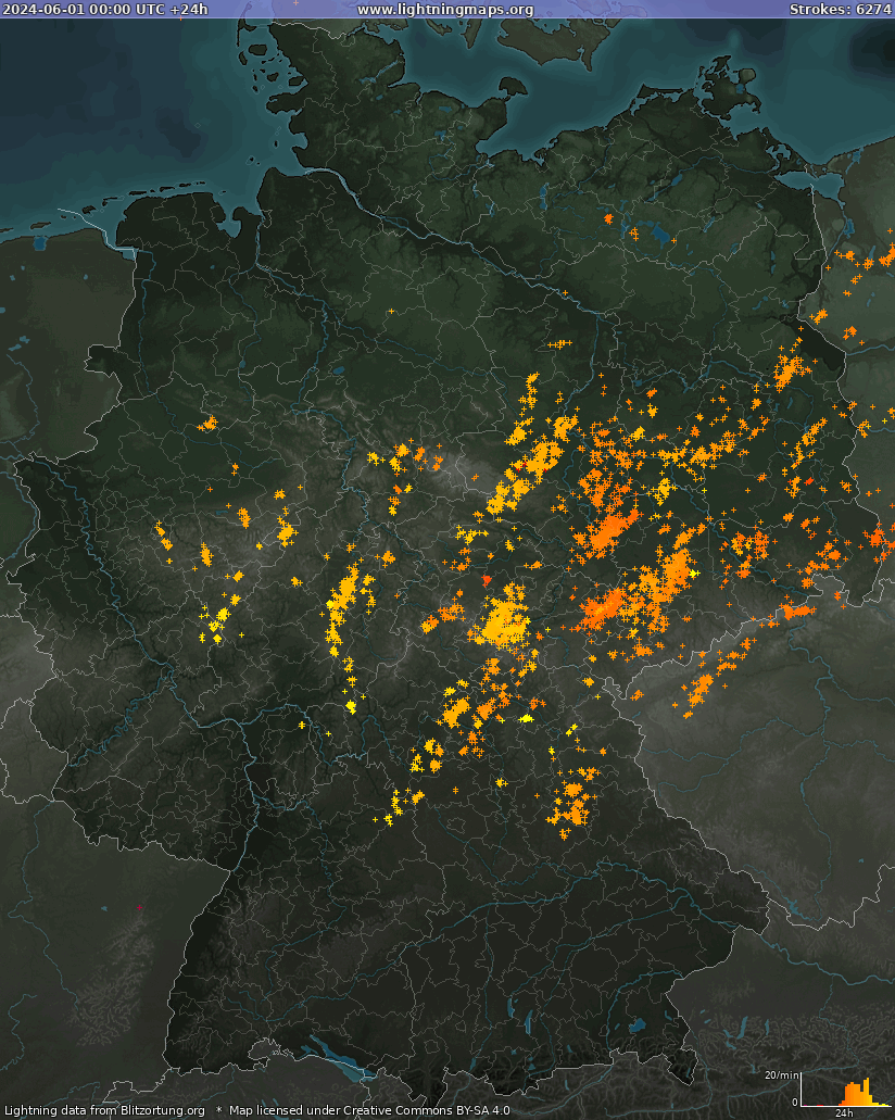 Mapa wyładowań Niemcy 2024-06-01