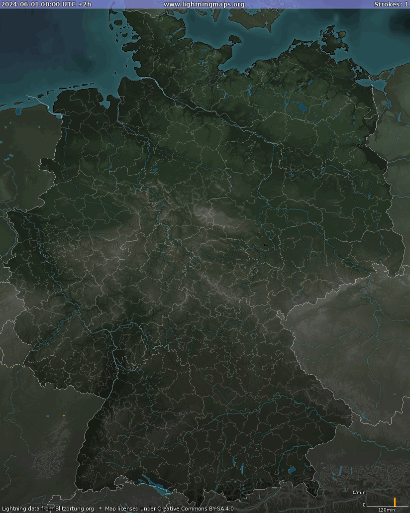 Lightning map Germany 2024-06-01 (Animation)