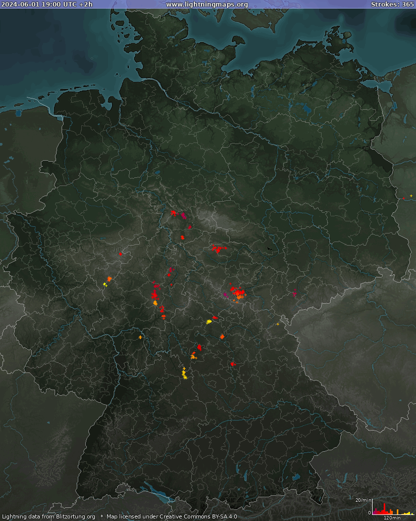 Mapa blesků Německo 01.06.2024 (Animace)