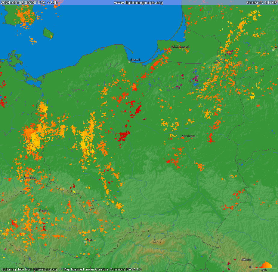 Lightning map Poland (Big) 2024-06-02
