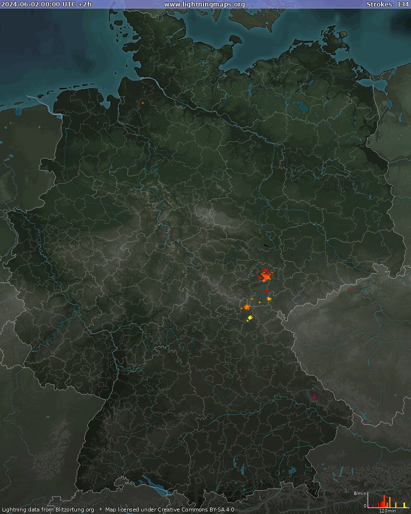 Mapa wyładowań Niemcy 2024-06-02 (Animacja)
