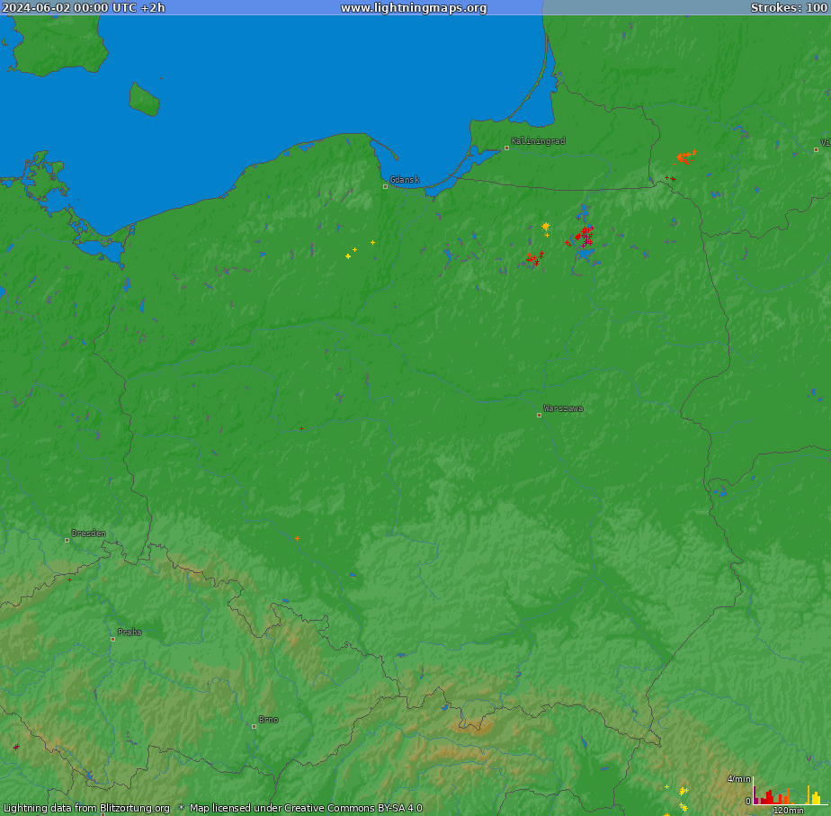 Lightning map Poland (Big) 2024-06-02 (Animation)