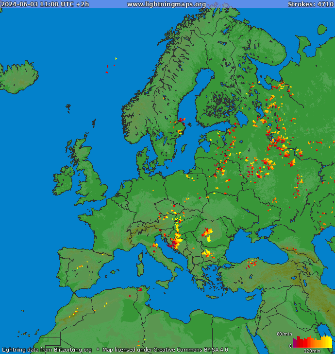 Lightning map Europe 2024-06-03 (Animation)