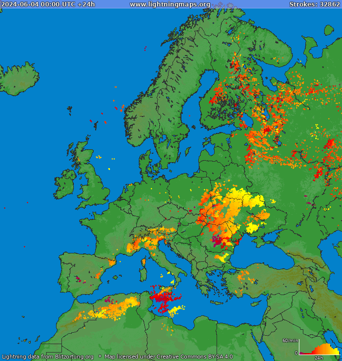 Mappa dei fulmini Europa 04.06.2024